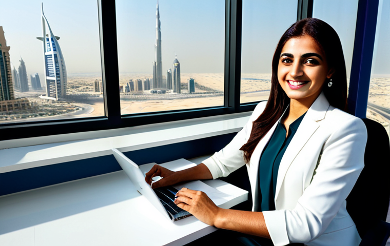 Modern Office Scene**

"A professional Arab businesswoman in a modest, tailored business suit, smiling confidently while sitting at her desk in a bright, modern office overlooking a Dubai cityscape, fully clothed, appropriate attire, safe for work, perfect anatomy, correct proportions, professional, high quality, well-formed hands, proper finger count, natural body proportions, family-friendly."

**