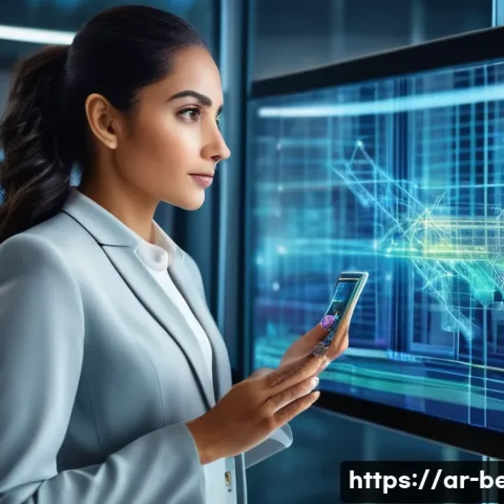 건축평가사의 데이터 분석 활용 - **Prompt:** A modern, professional real estate appraiser, a woman of Middle Eastern descent in conte...