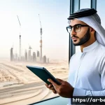 건축평가사의 연봉 협상 전략 - A professional Arab male building evaluation engineer in his early 30s, wearing smart business casua...