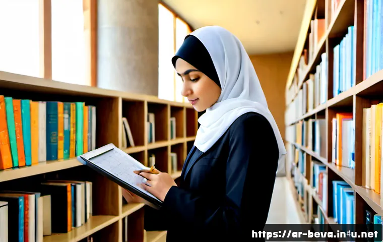 건축평가사 필수 중점 과목 정리 - Photorealistic architectural appraisal study scene in a modern Middle Eastern university library, Ar...