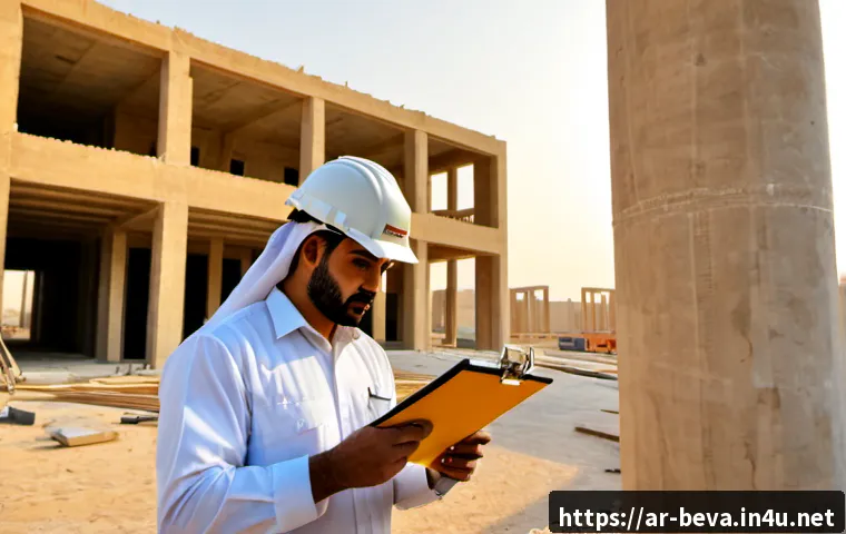 건축평가사의 실무 경험담 - Photorealistic documentary-style scene of an experienced Arab architectural appraiser in modest prof...